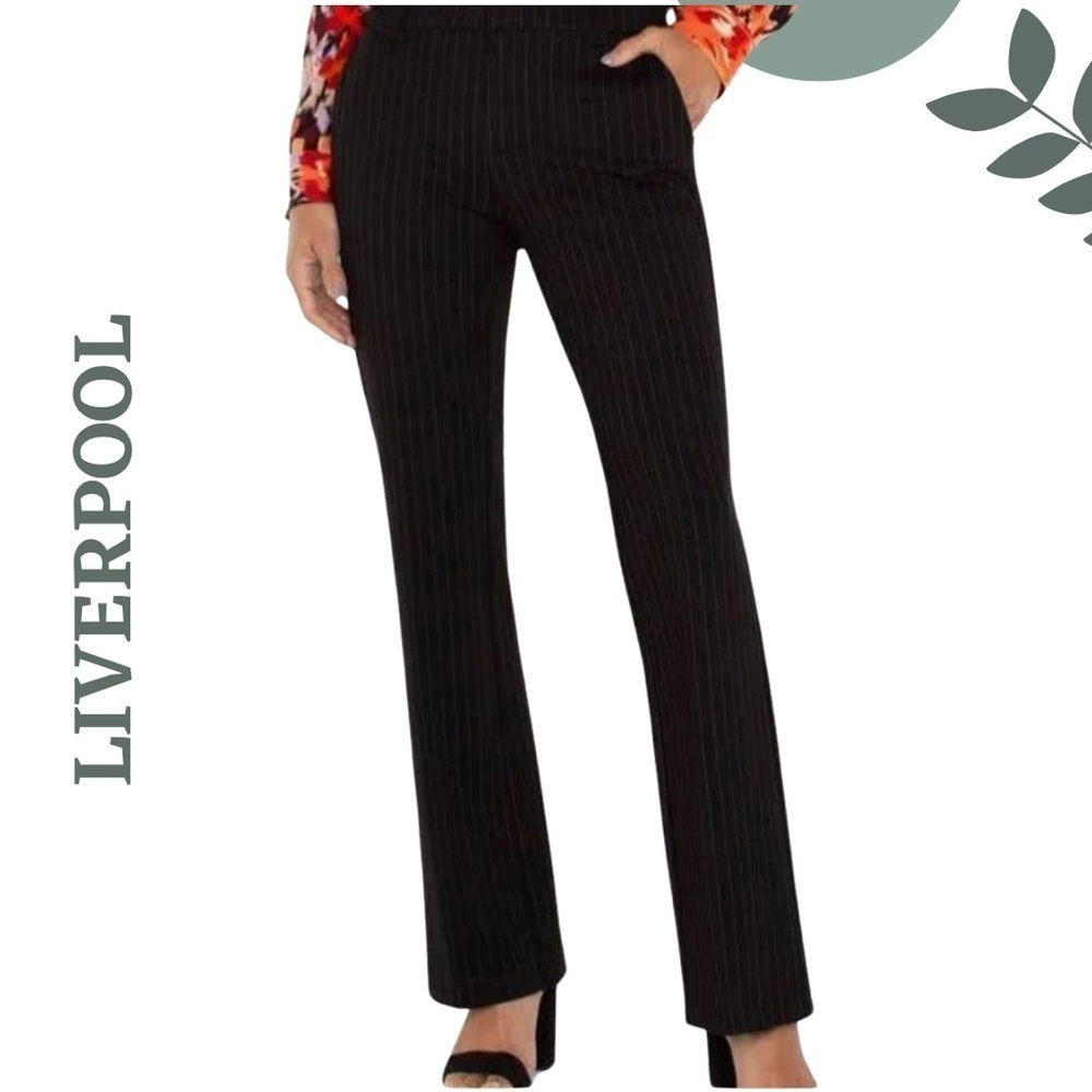 Liverpool - Kelsey Flare Trouser in Black and White Pinstripe Stetch